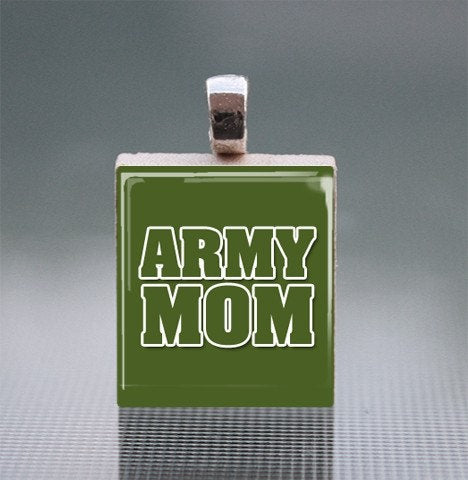 Army Scrabble Tile Pendant with Silver Ball Chain