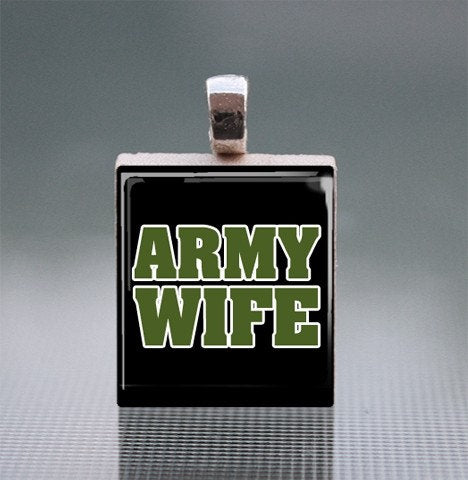 Army Scrabble Tile Pendant with Silver Ball Chain