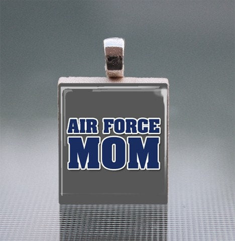 Air Force Scrabble Tile Pendant with Silver Ball Chain