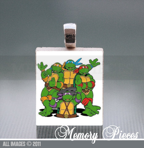 Teenage Mutant Ninja Turtles Scrabble Tile Pendant with Silver Ball Chain