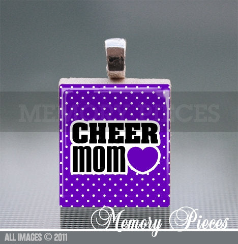 Cheer Mom Scrabble Tile Pendant with Ball Chain