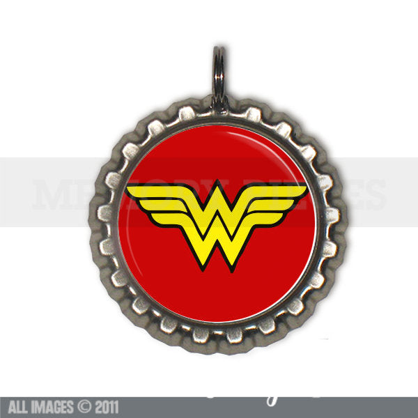 Wonder Woman Bottle Cap and Silver Ball Chain