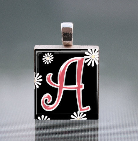 Alphabet A-J Scrabble Tile Pendants with Ball Chain