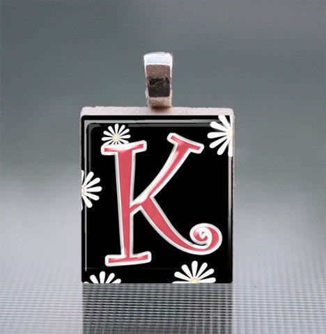 Alphabet K-T Scrabble Tile Pendants with Ball Chain