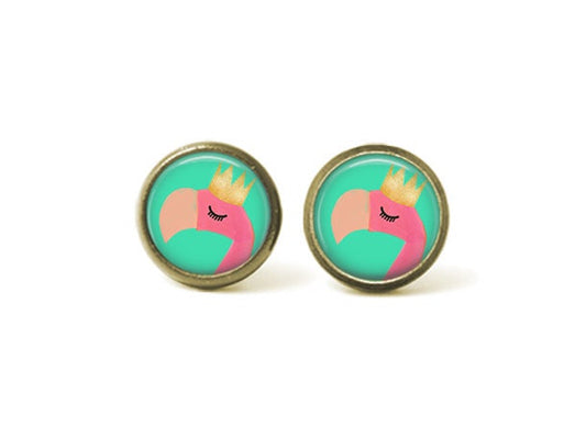 Flamingo with Crown 12mm Post Earrings