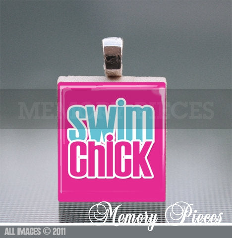 'Swim Chic' Scrabble Tile Pendant with Silver Ball Chain