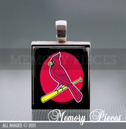 St Louis Cardinals Scrabble Tile Pendant with Silver Ball Chain