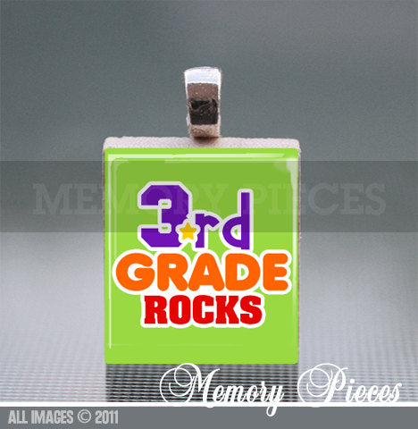 3rd Grade Rocks Scrabble Tile Pendant with Silver Ball Chain