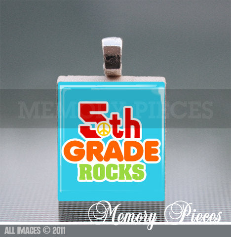 5th Grade Rocks Scrabble Tile Pendant with Silver Ball Chain