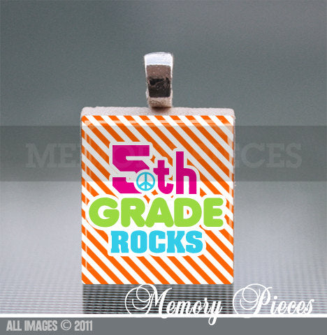 5th Grade Rocks Scrabble Tile Pendant with Silver Ball Chain