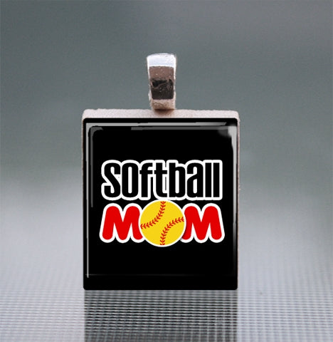 'Softball Mom' Scrabble Tile Pendant with Ball Chain