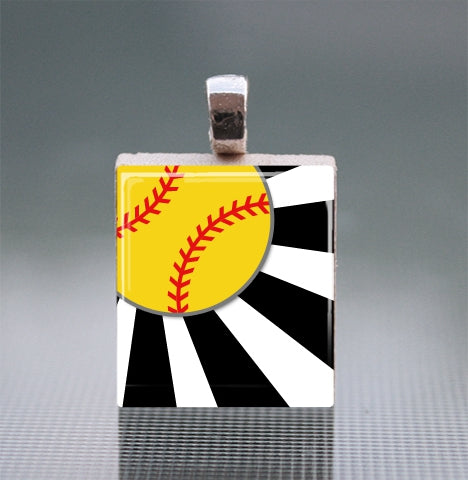 Softball - Rays Scrabble Tile Pendant with Ball Chain