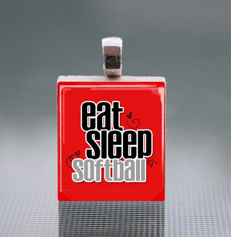 'Eat Sleep Softball' Scrabble Tile Pendant with Ball Chain