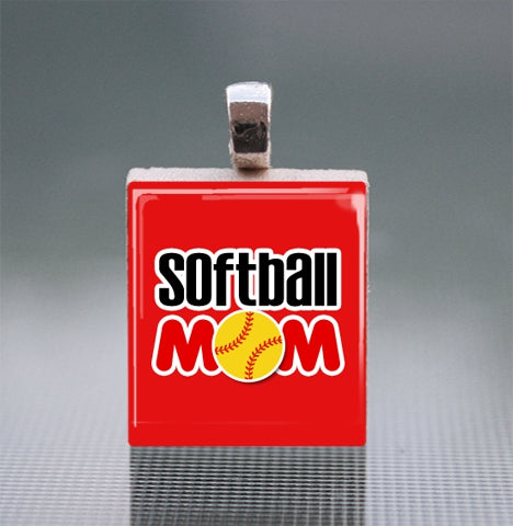 'Softball Mom' Scrabble Tile Pendant with Ball Chain