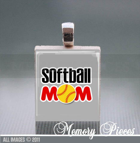 'Softball Mom' Scrabble Tile Pendant with Ball Chain