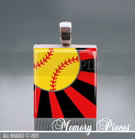 Softball - Rays Scrabble Tile Pendant with Ball Chain