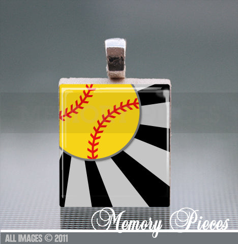 Softball - Rays Scrabble Tile Pendant with Ball Chain